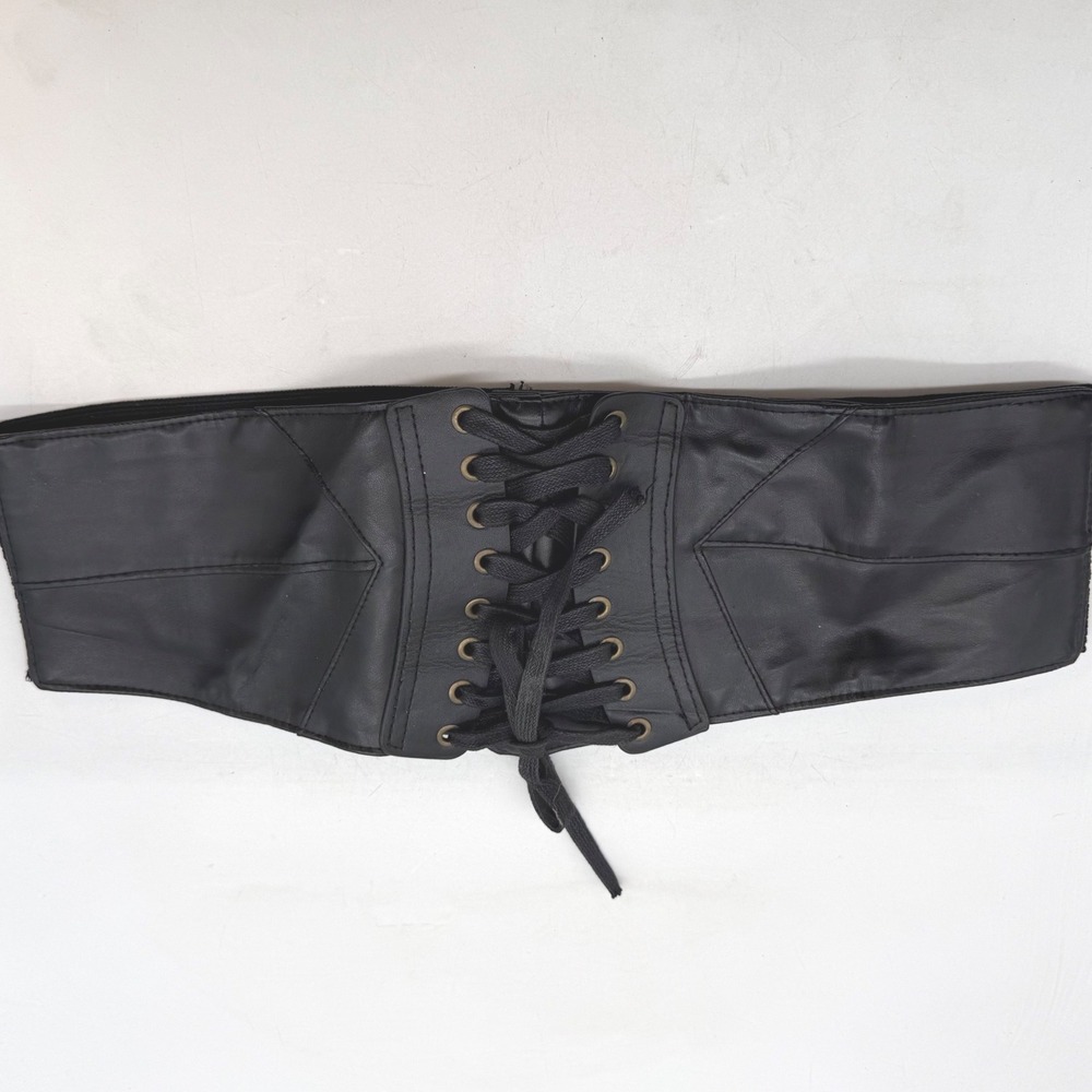 Black‎ Faux Leather Lace Up Corset Belt Wide Elastic biker steampunk goth grunge